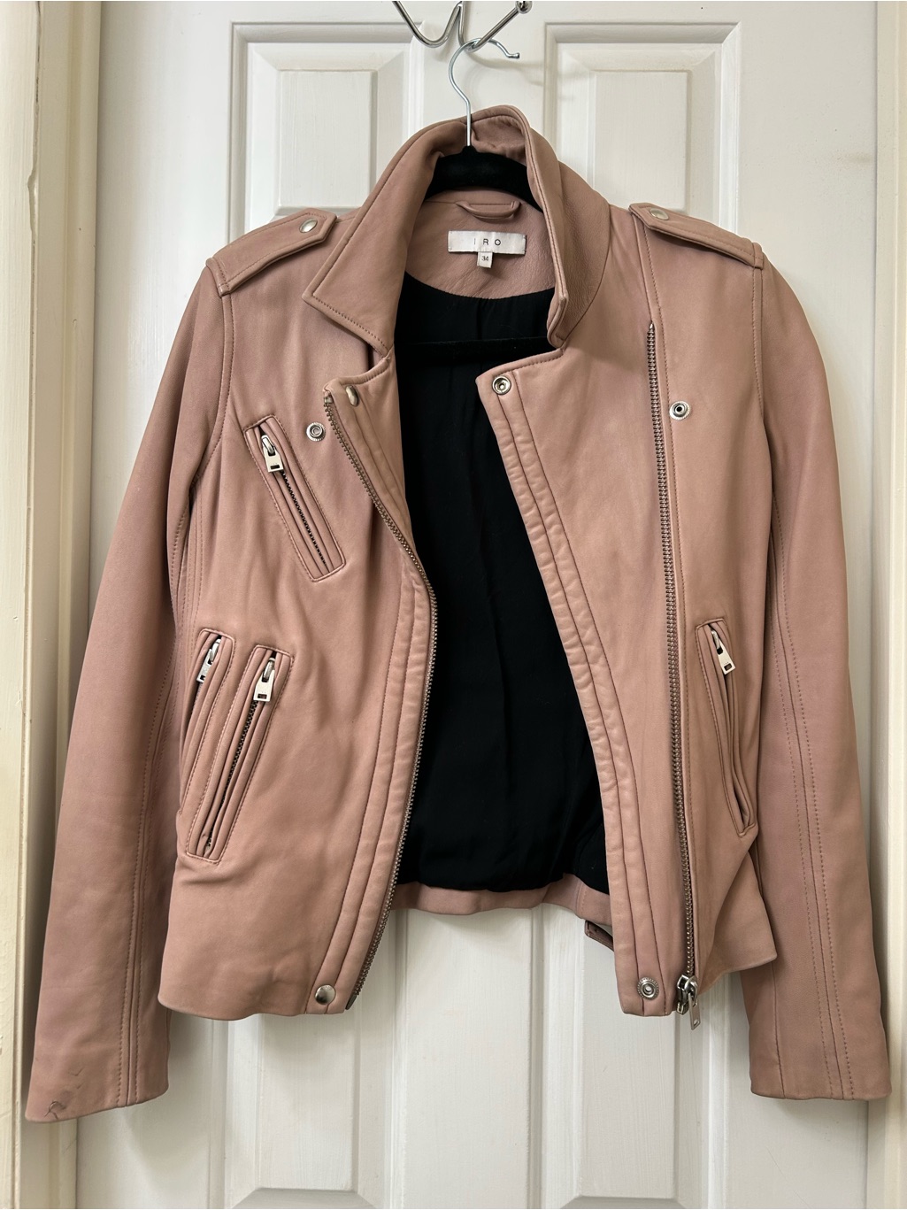 Iro Blush Rose Lambskin Leather Moto Jacket Sz 34 Biker Classic
